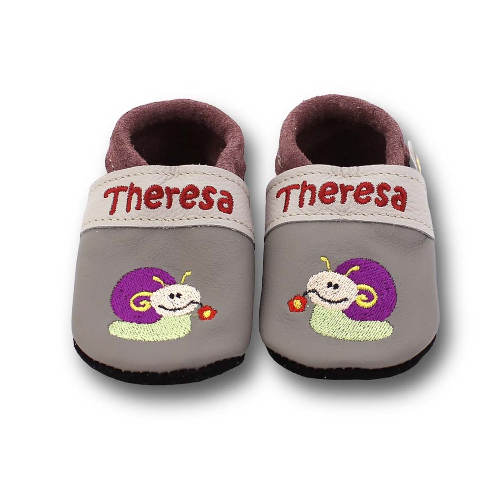 Preview: Krabbelschuhe Schnecke auf grau
